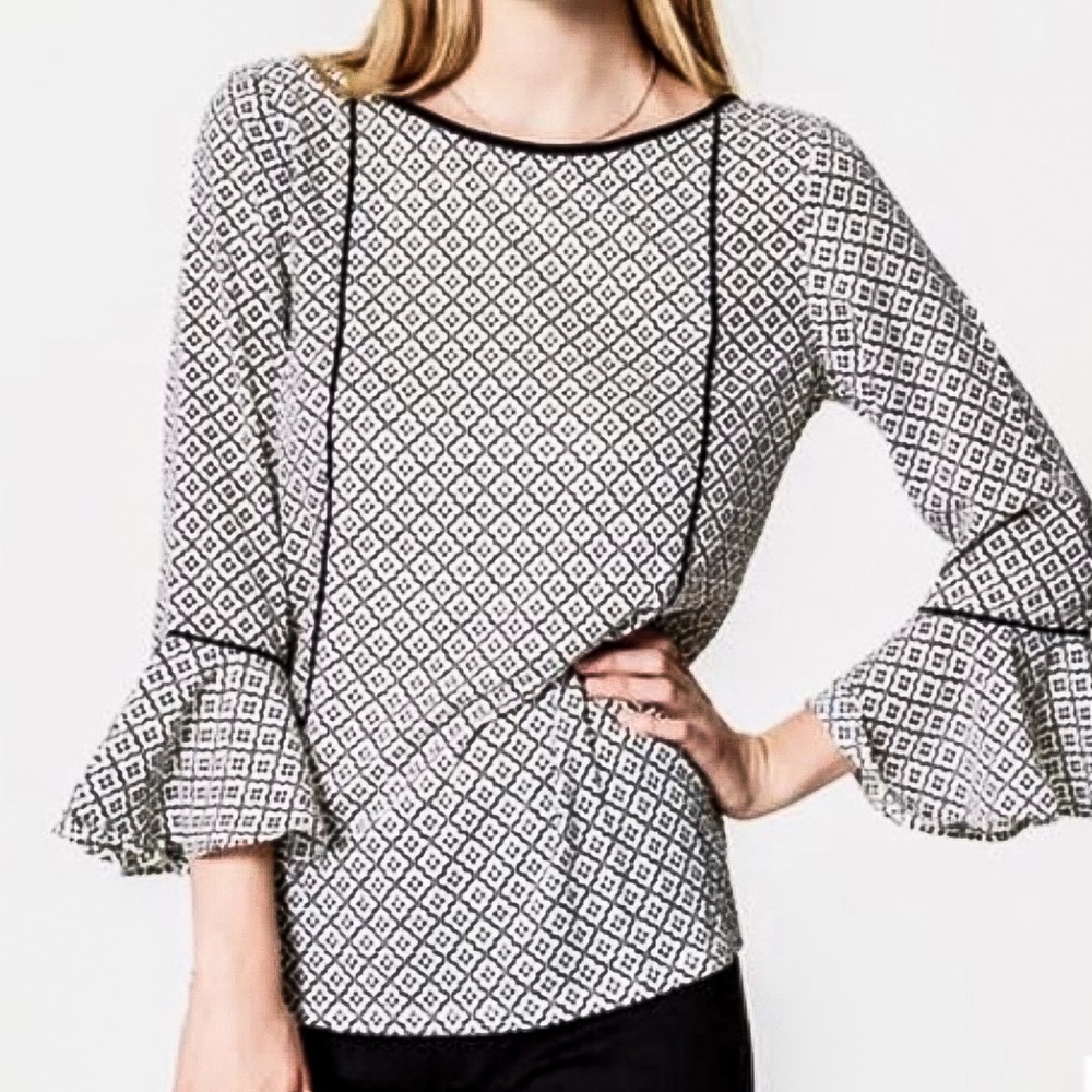 LOFT PETITE MOSAIC MIXED MEDIA BLOUSE